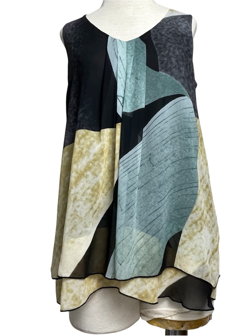 Picadilly Sleeveless V Neckline Semi Sheer Double Layered Tunic Top Canadian S